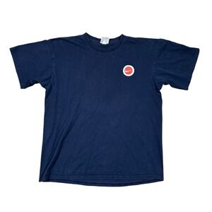 Vintage Nike Men's Large Navy Blue Logo Y2K Silver Tag Nike T-Shirt Swoosh Spell